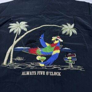 Vintage Bamboo Cay "It's Always 5 O'clock" Shirt  Button Up Hawaiian Parrot Blue